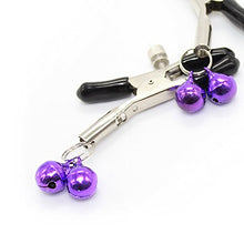 Load image into Gallery viewer, Soft Rubber Cap Clamps with Small Cute Purple Bells Nipple Clamps Non Piercing Nipple Clips with Bells Toy for Women Stage Props
