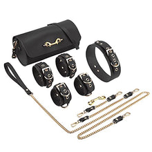 Load image into Gallery viewer, Lock Love 2022 New Bondage Gear Real Leather BDSM Set Bondage Kit Hand Cuffs Sex with Shoulder Bag for BDSM Bondage Restraints (5 PCS, Black)
