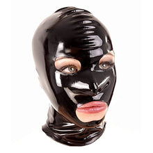 Load image into Gallery viewer, Latex Hood mask for Women sm Mask Full Face Big Mouth with Red Detachable Blindfold Zipper Latex Mask Fetish (L, No Blindfold)
