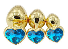 Load image into Gallery viewer, 3Pcs Set Luxury Metal Butt Toys Heart Shaped Anal Trainer Jewel Butt Plug Kit S&amp;M Adult Gay Anal Plugs Woman Men Sex Gifts Things for Beginners Couples Large/Medium/Small,Golden Blue
