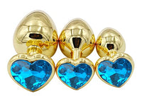 3Pcs Set Luxury Metal Butt Toys Heart Shaped Anal Trainer Jewel Butt Plug Kit S&M Adult Gay Anal Plugs Woman Men Sex Gifts Things for Beginners Couples Large/Medium/Small,Golden Blue