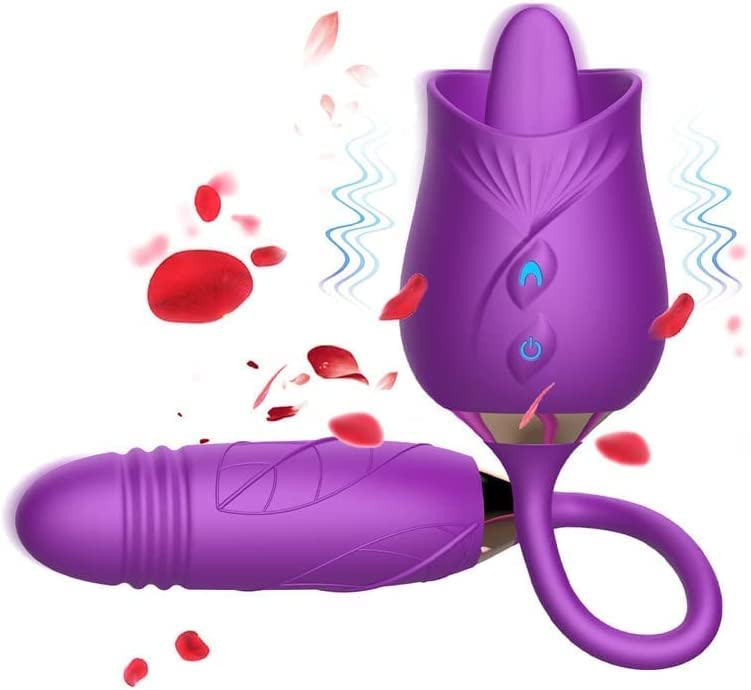 Rose Toy for Women, Clitoral Tongue Vibrator Toy with 10 Modes Powerful, Nipples Clitoris G spot Stimulator for Women, Mini Tongue Sex Toys for Couples (Purple)