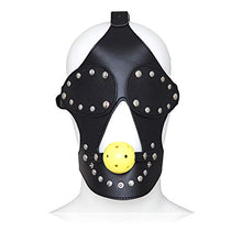 Load image into Gallery viewer, Black Leather Blindfolded Mask Wearing Yellow Hollow Hollow Water Ball Pullover Game Mask
