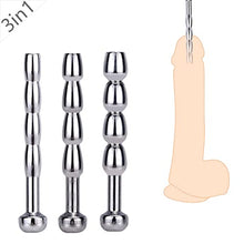 Load image into Gallery viewer, Urethral Sounds, 3 PCS Set Stainless Steel Hollow Penis Plug Multi Beads Urethral Dilators for Beginner (Beginner)
