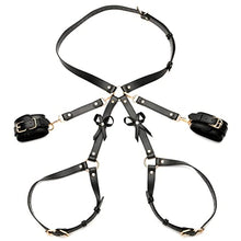 Load image into Gallery viewer, STRICT Black Bondage Harness With Bows for Women, Men, &amp; BDSM Couples, Vegan Leather Restraints for Subs - XL 2XL, Black
