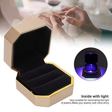 Load image into Gallery viewer, KUIDAMOS Lighted Rings Box, Easy To Easy To Carry Plastic Outer Layer LED Light Couple Ring Box Soft Flocking Inner for Lovers for Engagements(Gold)
