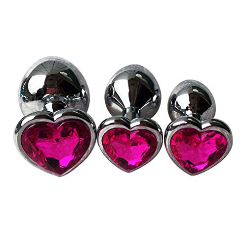 Sexysamba 3 Pcs Anal Plug Set, Heart Shaped Metal Anal Sex Trainer Jeweled Butt Plugs Toy for Beginners, Rose Red