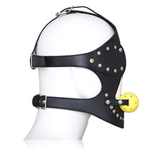 Load image into Gallery viewer, Black Leather Blindfolded Mask Wearing Yellow Hollow Hollow Water Ball Pullover Game Mask
