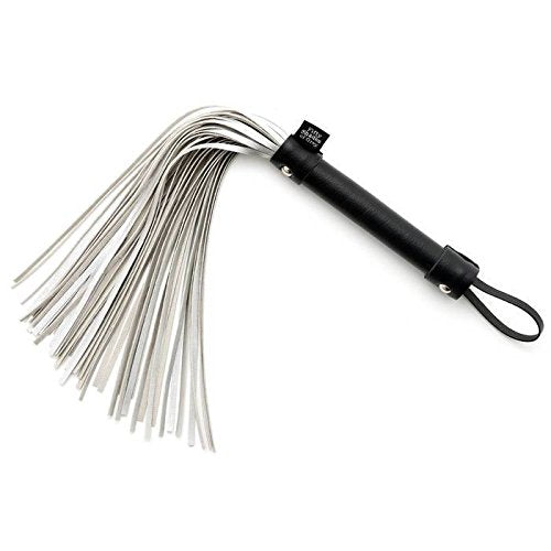 Fifty Shades of Grey Please Sir Flogger - 15 Inch Mini Metallic Faux Leather Flogger - Easy Grip Handle for Spanking - Black/Silver