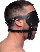 Load image into Gallery viewer, Leather Black Gag and Blindfold Head Harness Fetish Role Play Bondage BDSM (X-Large, Black)

