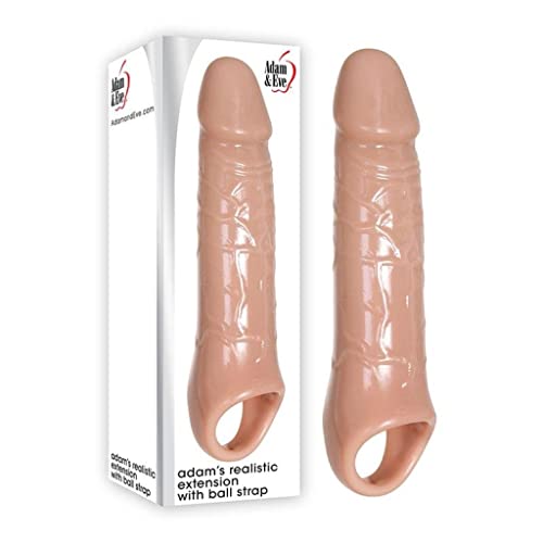 Adam & Eve Adams Realistic Penis Extension with Ball Strap, Flesh | 9 Long Waterproof TPE Penis Extender | Compatible with Water Based Lube