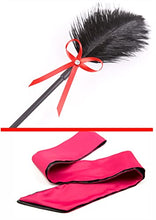 Load image into Gallery viewer, Feather Tickler and Eye Mask Set, French Tickler, Tickler Whip, Whip Feather, Satin Eye Mask, Silk Blindfold, Red, 20
