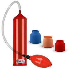 Load image into Gallery viewer, 2.25&quot;x9&quot; EasyOp Good Bgrip Red Ball Grip with Clear Graduated Cylinder/Clear Collapse-Resistant Hose Penis Pump with 3 Silicone Sleeves One of Each
