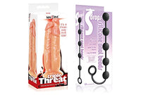 Sexy Gift Set Bundle of Massive Triple Threat 3 Cock Dildo and Icon Brands S Drops Silicone Anal Beads, Black