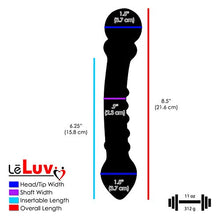 Load image into Gallery viewer, LeLuv Black Glass Dildo Wand with Swirled White Round Handle, Nubby Spine and Pointed Tip Bundle with Embroidered Padded Pounch
