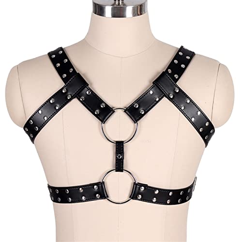 CAOMIAN Men Black Sexy Leather Vest Bondage Lingerie Gay Harness Adjustable Body Chest Harness Full Body BDSM Strap Belt Restraint Kit (Color : MH-003-Black)