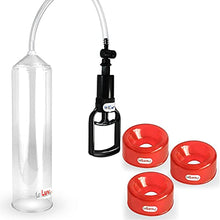 Load image into Gallery viewer, LeLuv Vacuum Pump Easyop Clear 2.25 Inch x 9 Inch Cylinder Tgrip Handle Clear Kink-Resistant Hose Bundle with 3 Pack of 1.4&quot; I.D. Red TPR Seals
