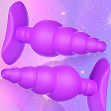 Load image into Gallery viewer, Anal Butt Plug Silicone Gradual Ribbed Anal Bead for Comfortable Long-Term Wear Prostate Massager Sex Toy with T-bar Base &amp; Thin Neck for Men Women Purple TJIJP
