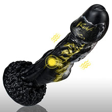 Load image into Gallery viewer, 8.7in Vibrating Realistic Dildo, Liquid Silicone G-spot Dildo with 10 Vibration Modes &amp; Strong Suction Cup, Flexible Waterproof Dragon Monster Dildo with Curved Shaft Adult Sex Toy, Black &amp; Golden
