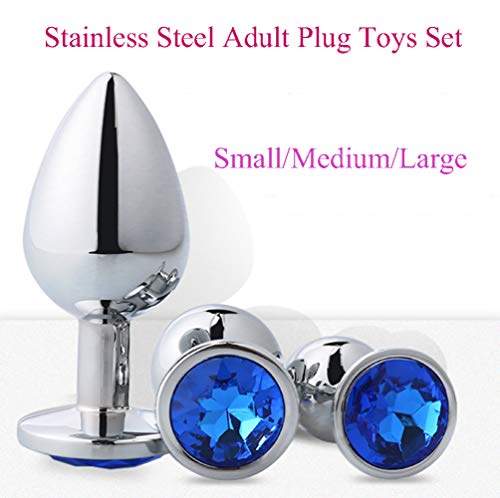 3 Pcs 3 Size Stainless Steel Diamond Jeweled Toys - Adult Plug Toys Set - Anal Trainer Toys (Dark Green)