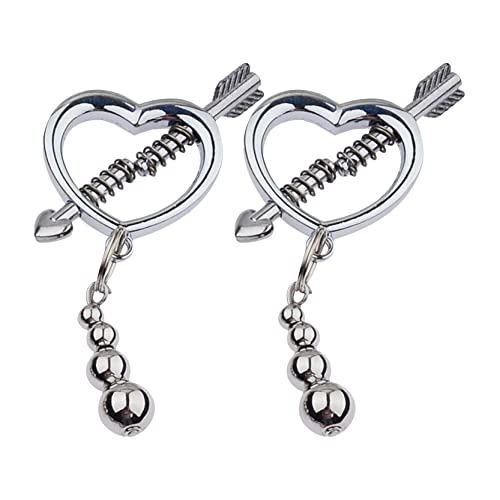 Loloda 2Pcs Non-Piercings Nipple Clamps Clips Breast Nipple Shields Rings with Internal Spike Couple Pleasure Erotic Sex Toy Type A Silver One Size