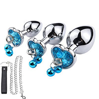 Metal Bell Anal Plug Heart Shape Crystal Butt Plug with Traction Chain Tame Games Anus Expander Toys Private Good for Couples Crystal Heart Buttplug Stainless Steel Leash Chain Anal Plug-Bule