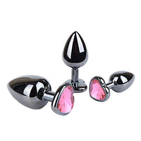 3Pcs Anal Plugs, Stainless Steel Butt Plug Heart Shaped Jewelry Anal Trainer Sets Personal Massager for Unisex Masturbation Sex Factory (Pink)