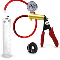 LeLuv Penis Vacuum Pump Ultima Handle Red Premium Ergonomic Grips & Uncollapsable Slippery Hose Bundle with Gauge, Soft TPR Seal 9