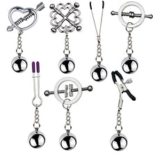 Load image into Gallery viewer, MONEYN 1 Pair Stainless Steel Nipple Clamps, Adjustable Nipple Clamps with Weight Ball, Non-Piercing Nipple Rings, Breast Clips Nipple Jewelry for Women Men Pleasure Sex (E)
