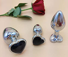 Load image into Gallery viewer, 3Pcs Set Luxury Metal Butt Toys Heart Shaped Anal Trainer Jewel Butt Plug Kit S&amp;M Adult Gay Anal Plugs Woman Men Sex Gifts Things for Beginners Couples Large/Medium/Small,Black
