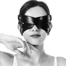 Load image into Gallery viewer, PU Leather Eye Mask with Cross Adjustable Shading Blindfolded Bondage Harness Strap for Fetish Slave Cosplay (Color : Black, Size : A zize)
