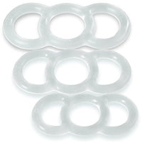 LeLuv Loop Handle Penis Tension Rings Eyro Clear Silicone .75 inch Through 9 inch Unstretched Diameter 3 Pack Sampler