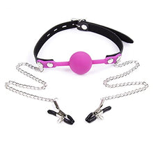 Load image into Gallery viewer, MONEYN Adjustable Nipple Clamps with Choker, Non Piercing Nipple Clamps with Chain, Nipple Clips Clamps Body Harness Nipple Toys for Couple Flirting (Light Purple)
