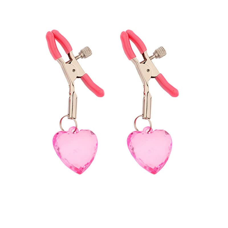 BKRS 1 Pair Nipple Clamps with Heart Ornaments, Decorative Nipple Jewelry for Daily Wearing or Couple Flirting, Nipple Clips for Women Pleasure (Pink)