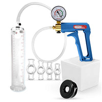 LeLuv Maxi Blue Plus Vacuum Gauge Penis Pump Bundle with Soft Black TPR Seal & 4 Sizes of Constriction Rings 9 inch x 1.75 inch Cylinder