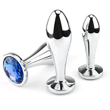 Load image into Gallery viewer, Anal Butt Plug, 3Pcs Set Safety Metal Anal Butt Plug Sex Toy with Crystal Diamond Beginner Anal Toy for Adult Unisex (Blue)
