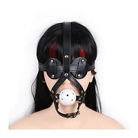 FHBWQY Leather Mouth Plug Hollow White Sexy Mouth Clip Blindfold Headgear Adult Sm Bondage Supplies