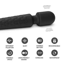 Load image into Gallery viewer, Female Vibrator, G-Spot &amp; Sex Toy, 20 Modes &amp; 8 Speeds Wand Massager, Quiet, Waterproof , USB Rechargeable Vibrator, Hand-Held Cordless Sex Toys Vibrator for Her Pleasure, Female Adult Toy - Black
