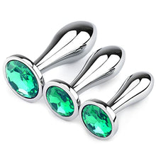 Load image into Gallery viewer, Anal Butt Plug, 3Pcs Set Safety Metal Anal Butt Plug Sex Toy with Crystal Diamond Beginner Anal Toy for Adult Unisex (Green)
