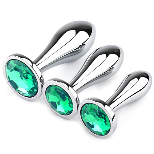 Anal Butt Plug, 3Pcs Set Safety Metal Anal Butt Plug Sex Toy with Crystal Diamond Beginner Anal Toy for Adult Unisex (Green)