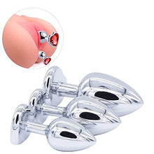 Load image into Gallery viewer, Anal Butt Plug, Small + Medium + Big Set Fetish Safety Metal Anal Butt Plug Anal Plug with Red Crystal Diamond Beginner 27mm-33mm-41mm Anal Toy for Unisex
