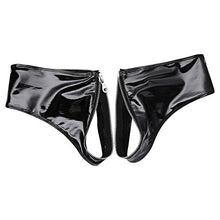 Load image into Gallery viewer, dPois Womens Shiny Wet Look Patent Leather Low Rise Sissy Zipper Crotch Jockstrap Bikini Briefs Special Night Underwear Black X-Large(Waist: 34.0&quot;/87cm)
