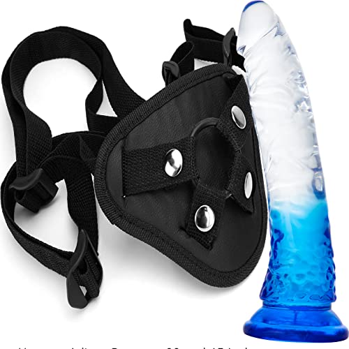 7.9inches Strap-on Dildo Realistic Dildo with Wearable,Strap Harness Adult Sex Toy Suction Cup for Couple Pegging Women Lesbian Silicone Dildo for Sex Gift, Fetish Fantasy Sex Dildo ?Blue