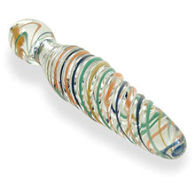 Load image into Gallery viewer, LeLuv Glass Wand Dildo Multi-Color Swirled Ribs and Bulb Head Bundle with Embroidered Padded Pounch
