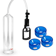 Load image into Gallery viewer, LeLuv Vacuum Pump Easyop Clear 2.25 Inch x 9 Inch Cylinder Tgrip Handle Clear Kink-Resistant Hose Bundle with 3 Pack of .9&quot; I.D. Blue TPR Seals
