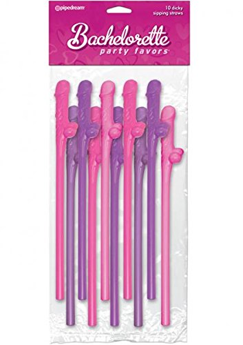 Bachelorette Party Favors Dicky Sipping Straws Pink/Purple 10pc.-(Package of 2)