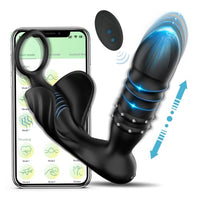 Thrusting Anal Wearable Vibrator, App & Remote Control Butt Plug with Cock Ring for Prostate Massager, 9 Thrusting & Vibrating Modes Anal Sex Toy with Beaded Stimulation for Adult Men, Couples Fun