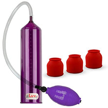 Load image into Gallery viewer, 2.25&quot;x9&quot; EasyOp Good Bgrip Purple Ball Grip with Clear Graduated Cylinder/Clear Collapse-Resistant Hose Penis Pump with 3 Silicone Medium Sleeves
