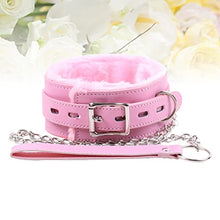 Load image into Gallery viewer, Choker Collar Fur Line Necklace Leash Adjustable Chain Role Play Restraints Props (Pink)
