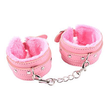 Load image into Gallery viewer, LoveSex Bondage Sturdy Heavy Duty Plush Leather Bracelet Wrist Belt Cuffs &amp; Clip Chain Sex Tools Bondage Foot-cuffs Pink
